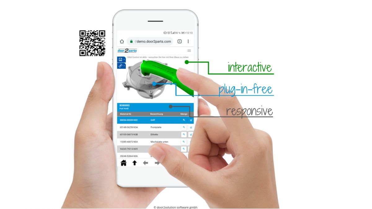 3D Ersatzteilkataloglösung responsive am Smartphone